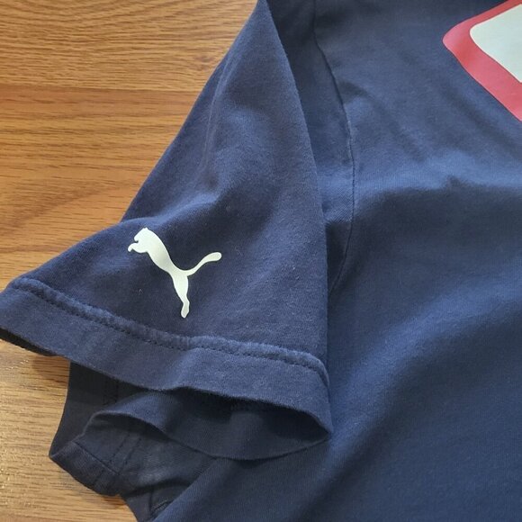 Puma BMW Motorsport T-Shirt Men's Size Large Navy Blue Stripes Crew Neck - Picture 7 of 14